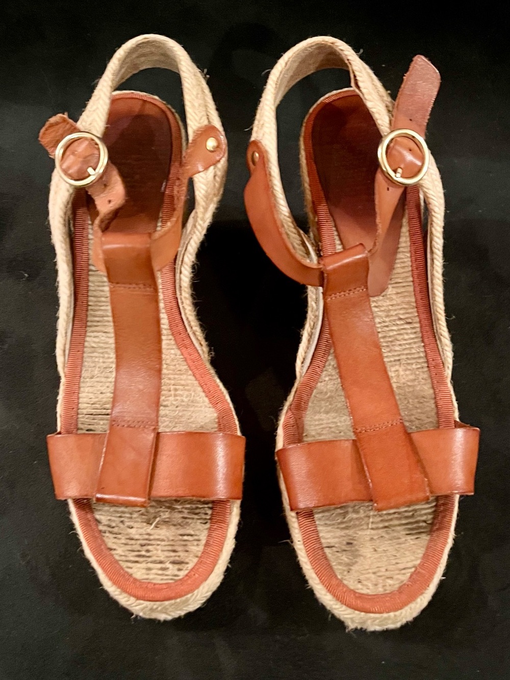 Saks Fifth Avenue Brown Leather Espadrille Wedge Sandals